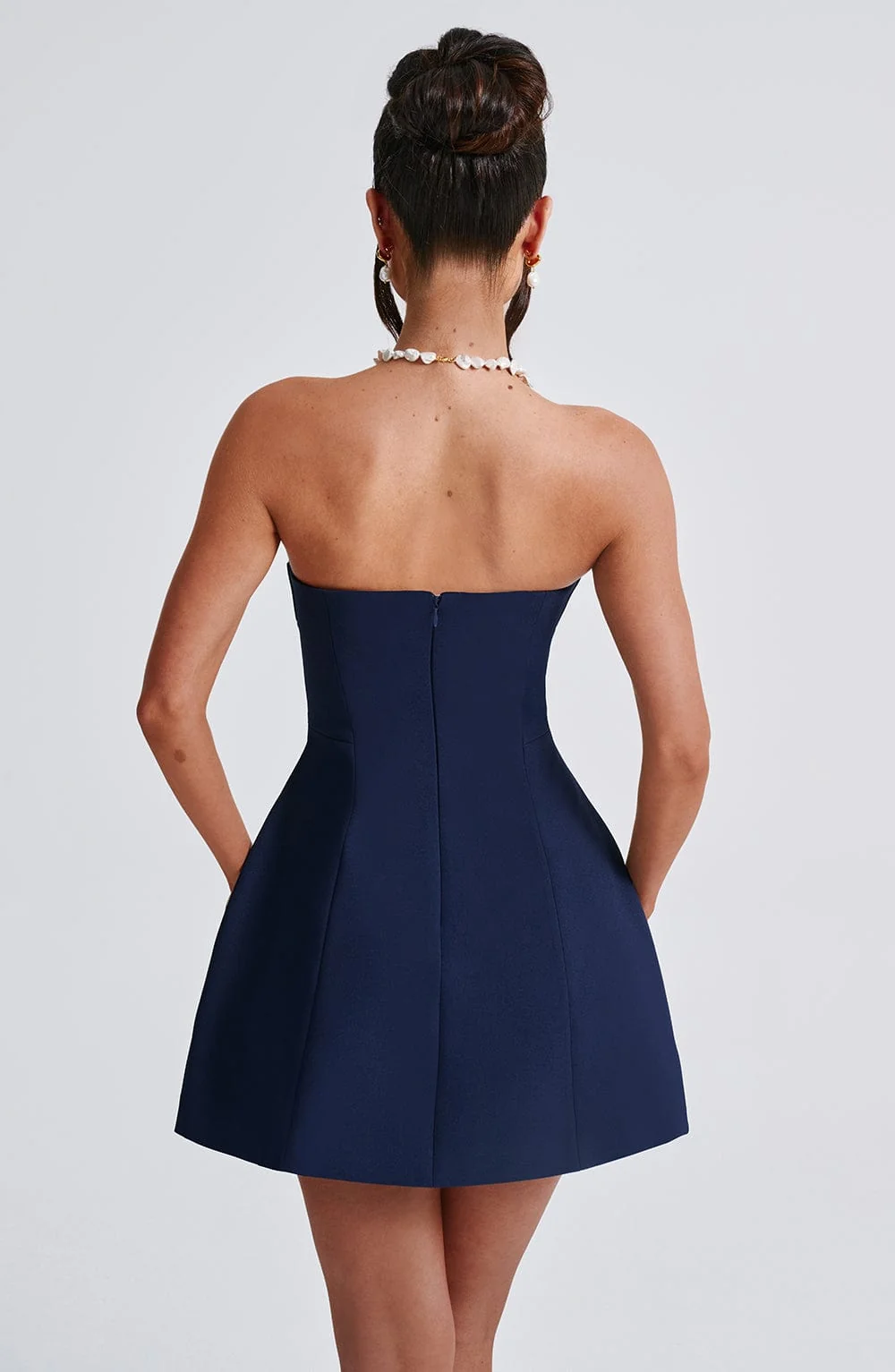 Navy Strapless Bubblehem Mini Dress - Premium Crepe Material