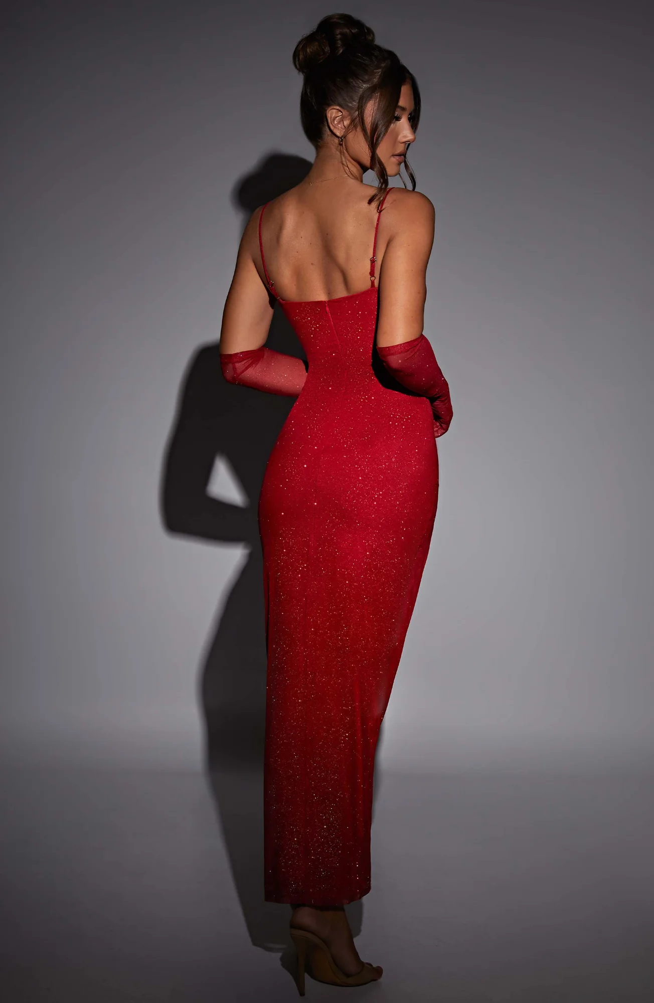 Red Sparkle Maxi Dress - Elegant Thigh-Split Design