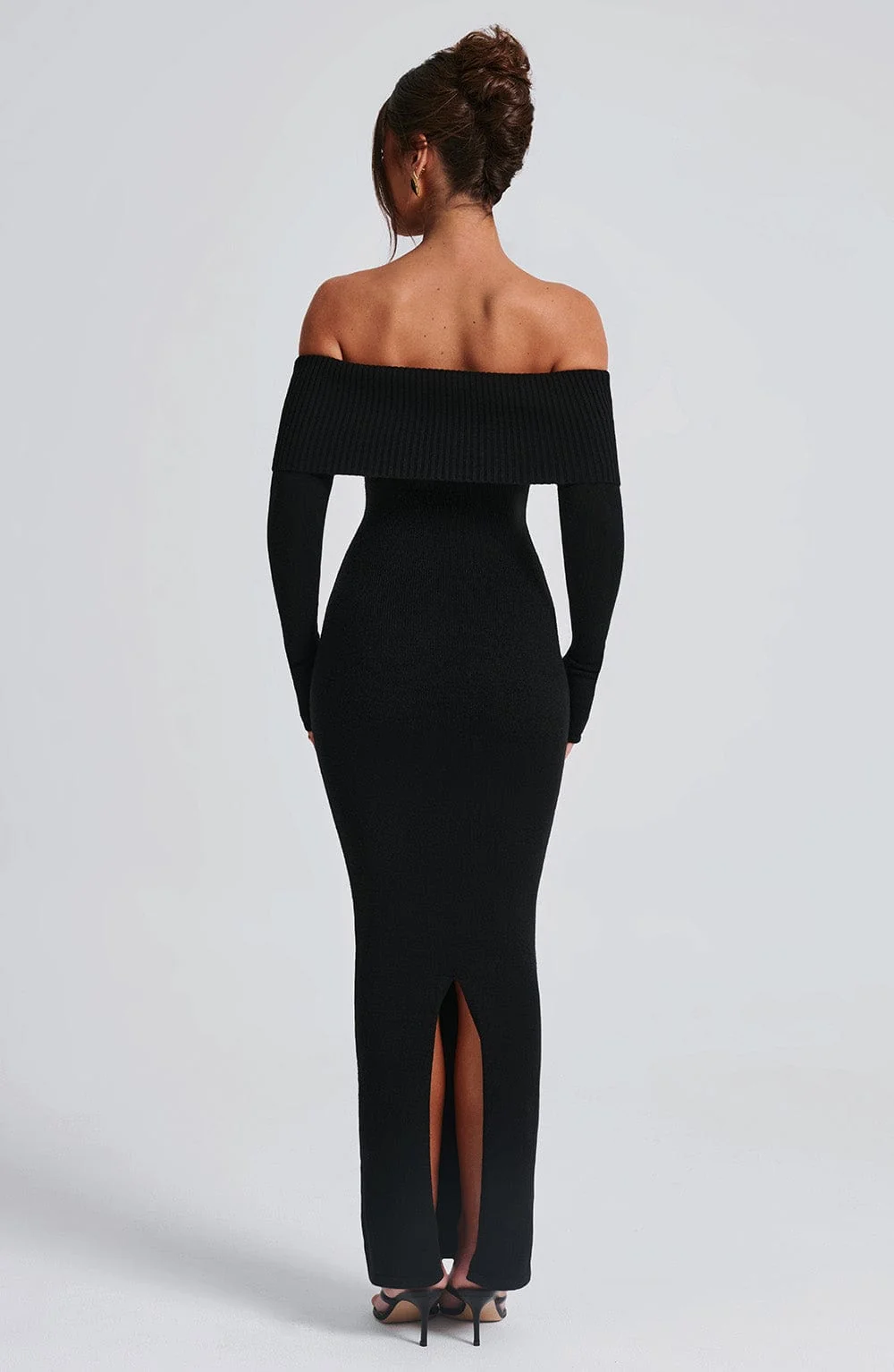 Black Knit Off-Shoulder Maxi Dress - Premium Fabric