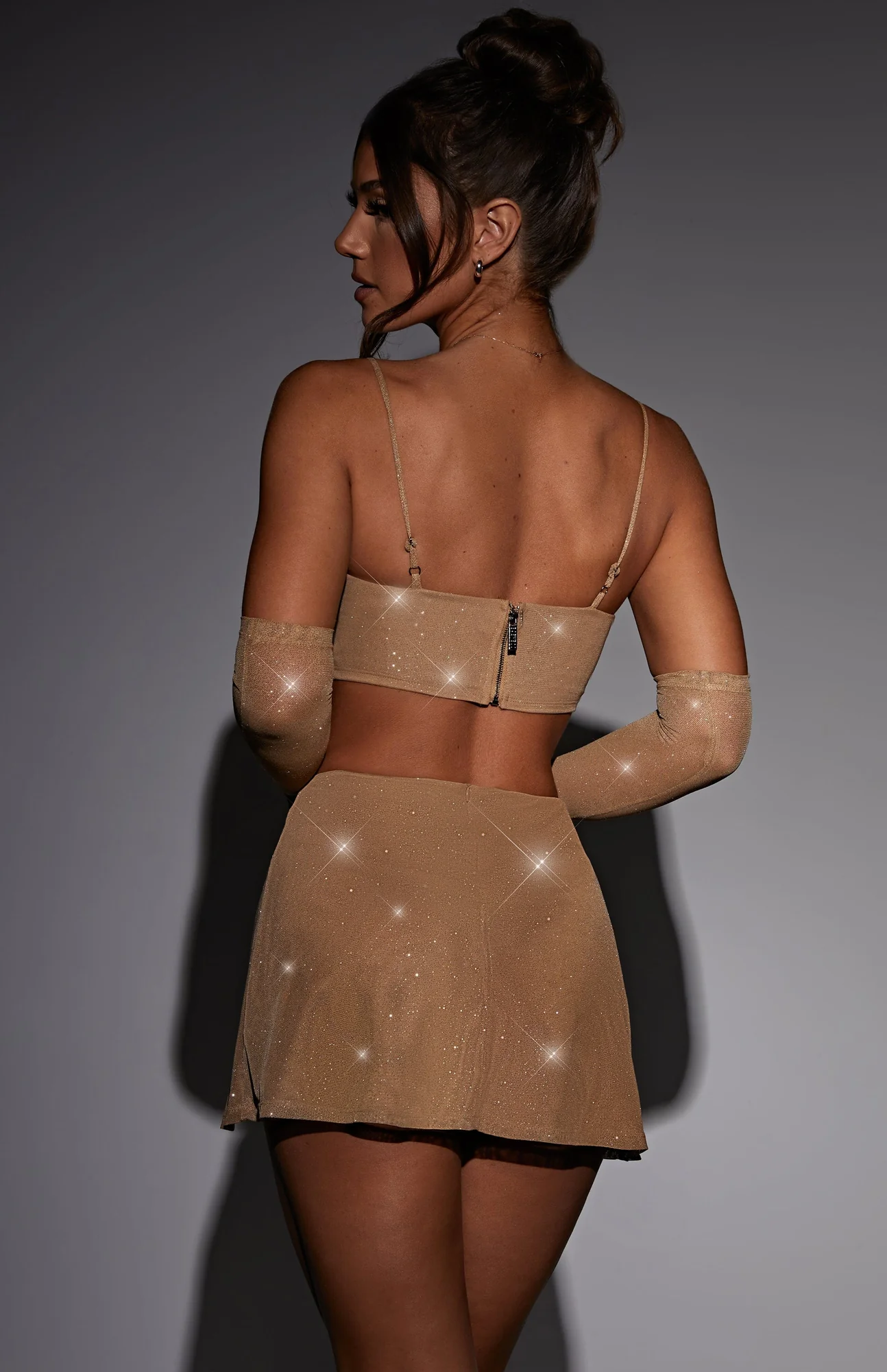 Gold Sparkle Cropped Mesh Top - Feminine Glamour