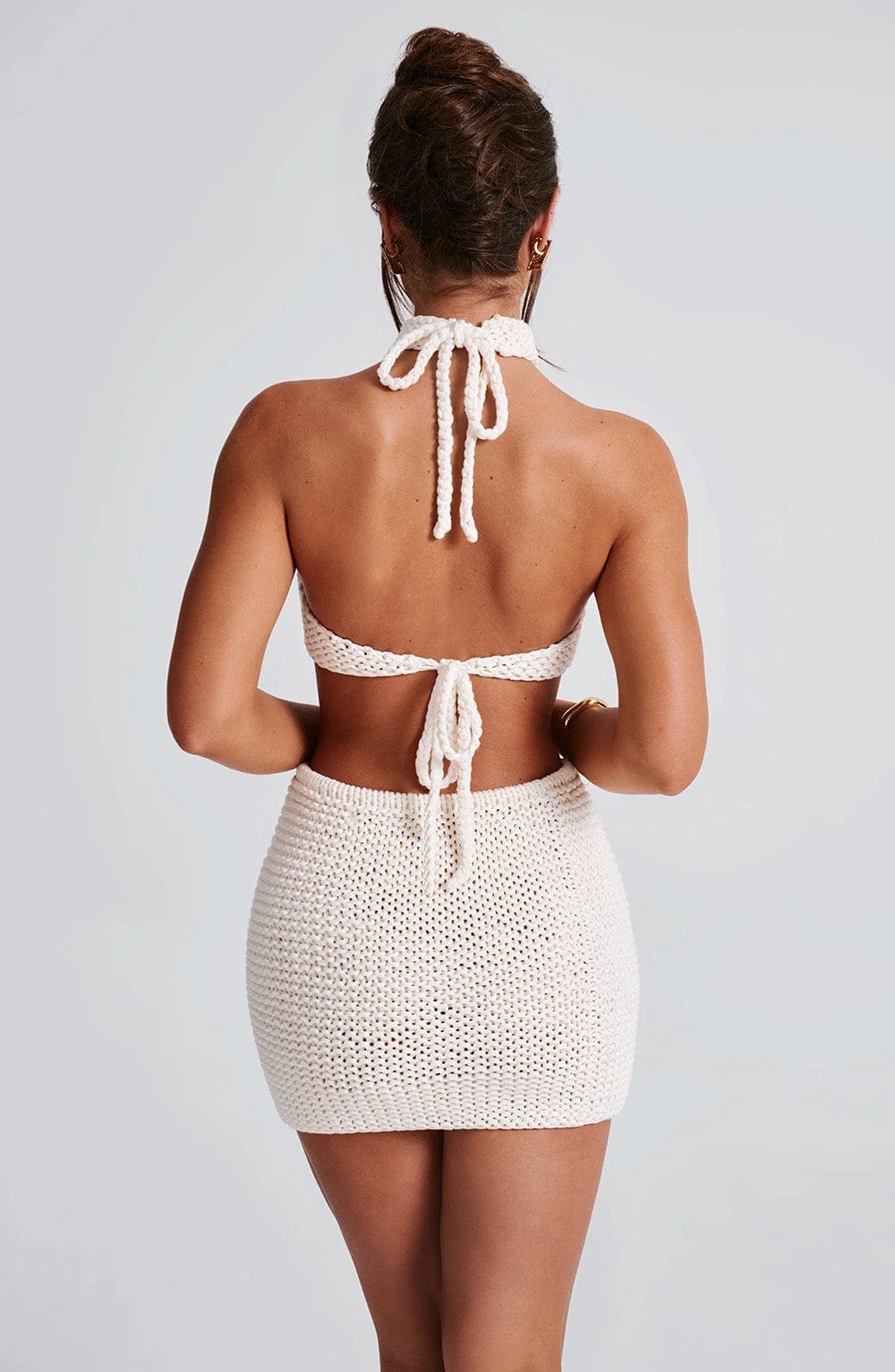 Ivory Chunky Knit Elastic Waistband Mini Skirt