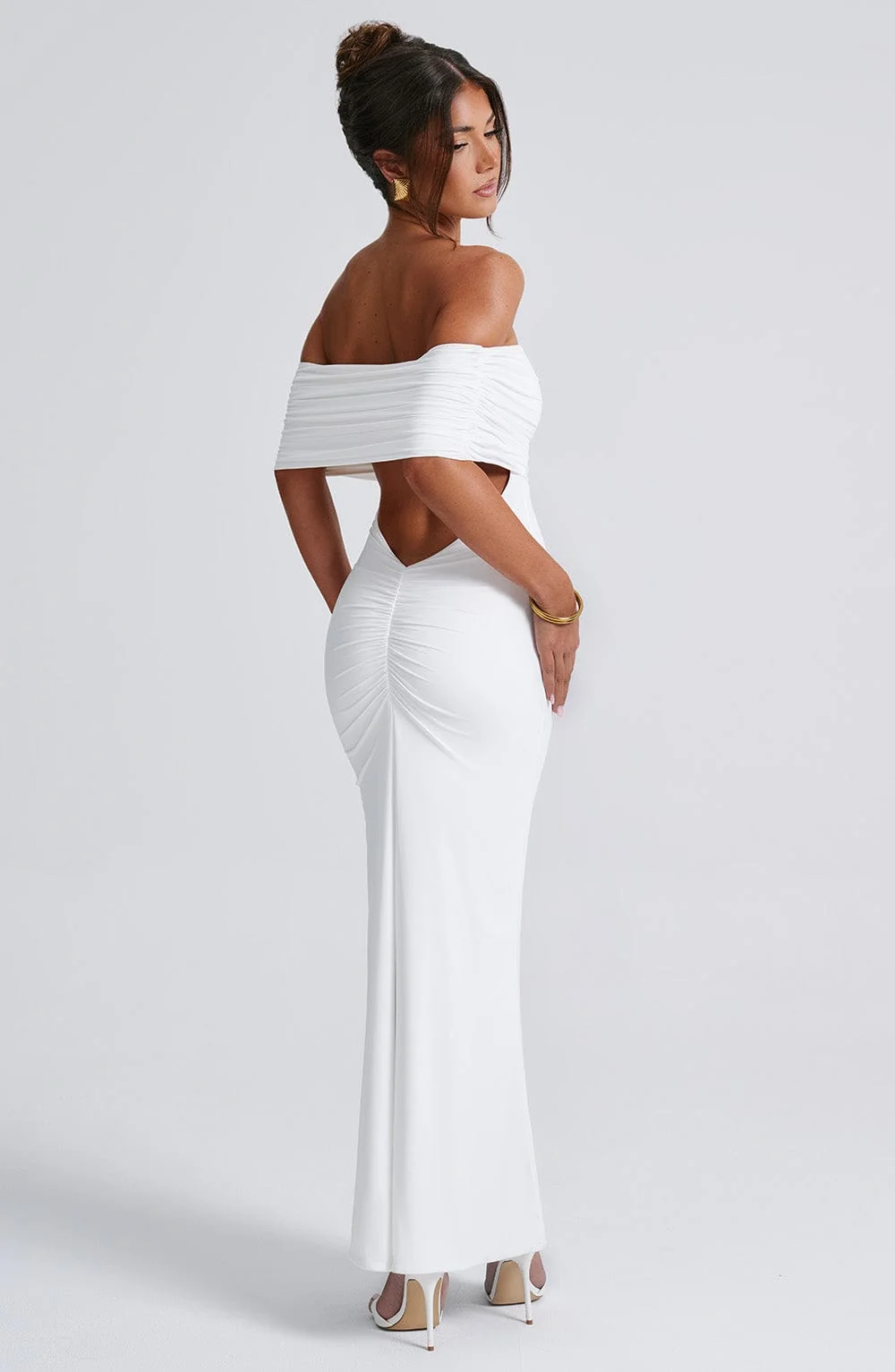 Ivory Off-the-Shoulder Maxi Dress - Elegant Double Layered Design