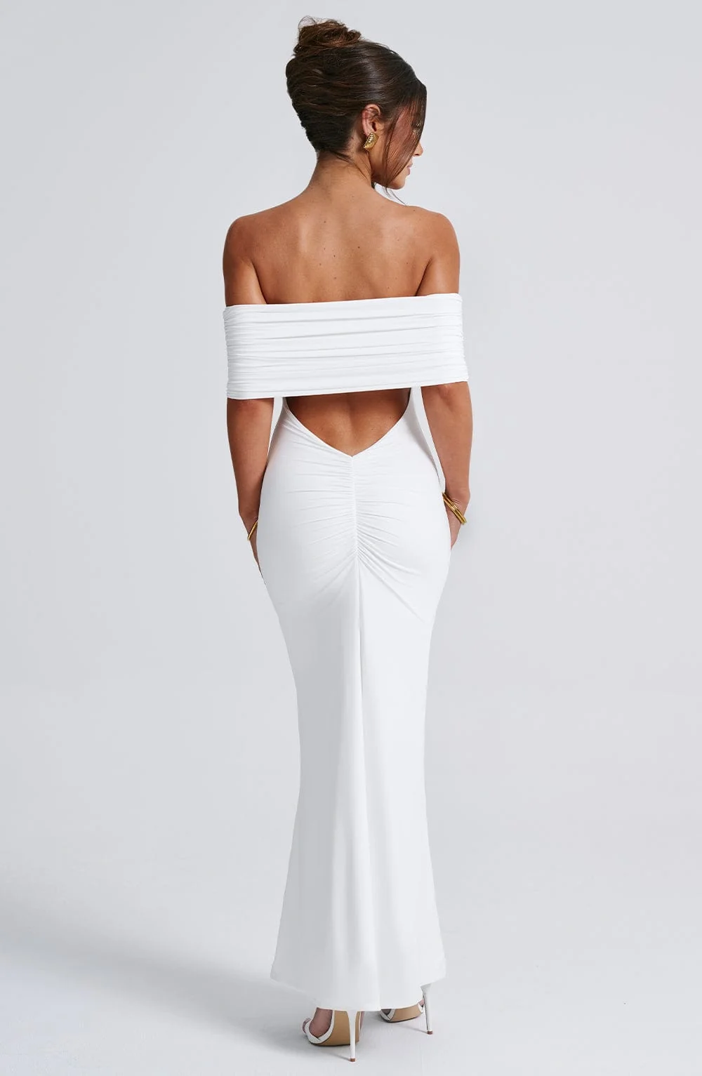 Ivory Off-the-Shoulder Maxi Dress - Elegant Double Layered Design