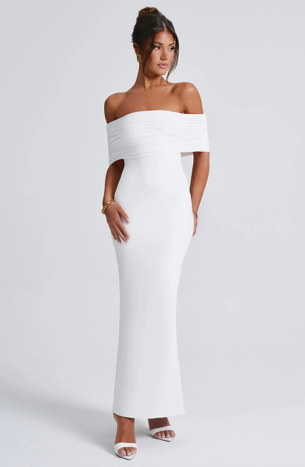 Ivory Off-the-Shoulder Maxi Dress - Elegant Double Layered Design