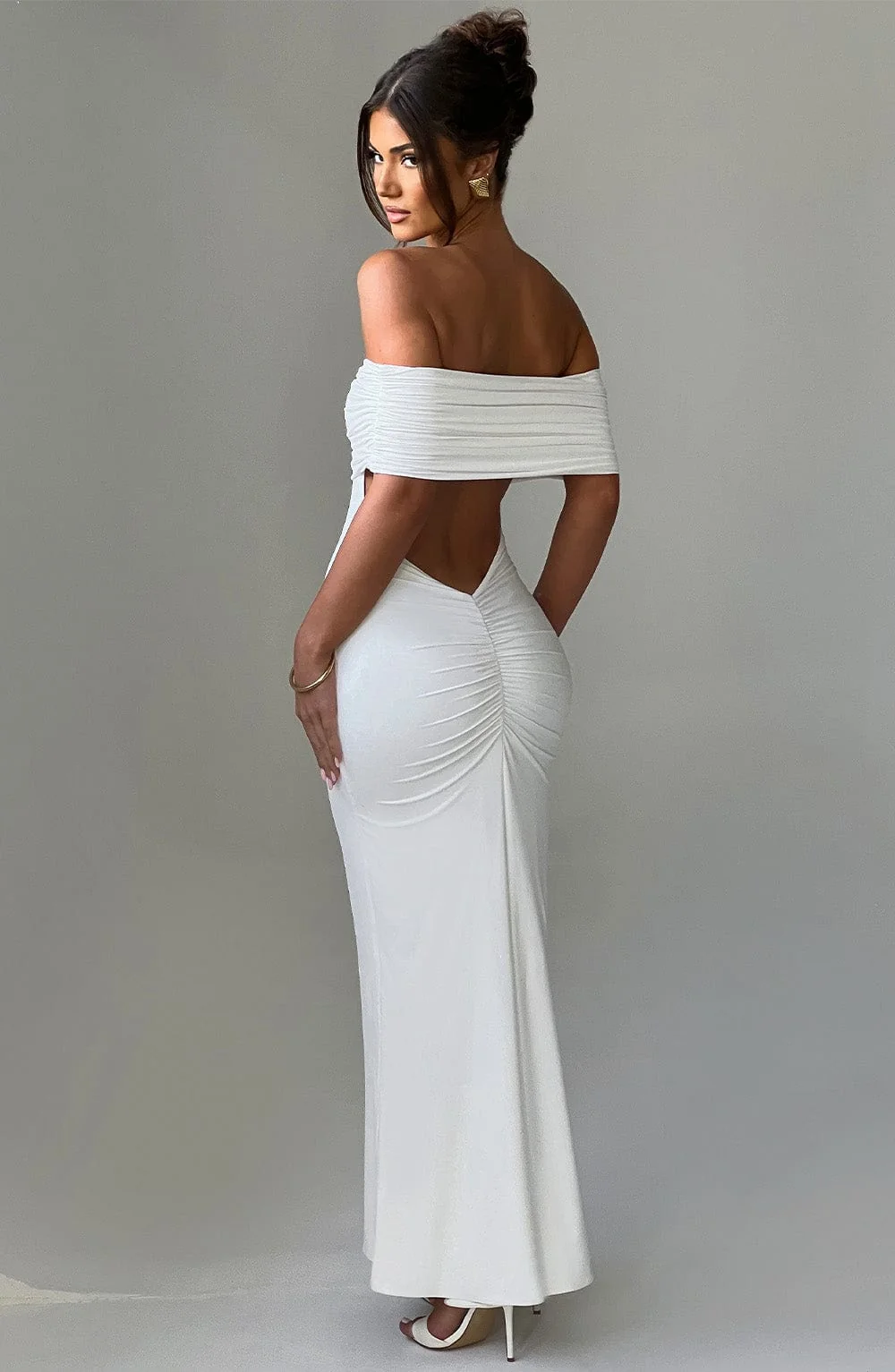Ivory Off-the-Shoulder Maxi Dress - Elegant Double Layered Design