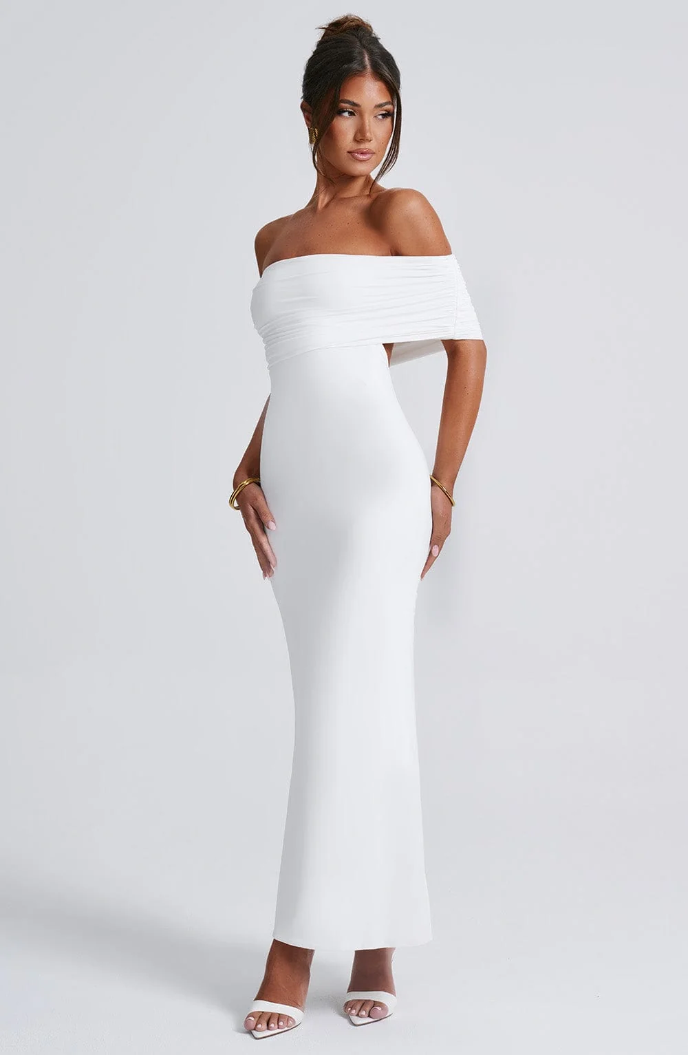 Ivory Off-the-Shoulder Maxi Dress - Elegant Double Layered Design