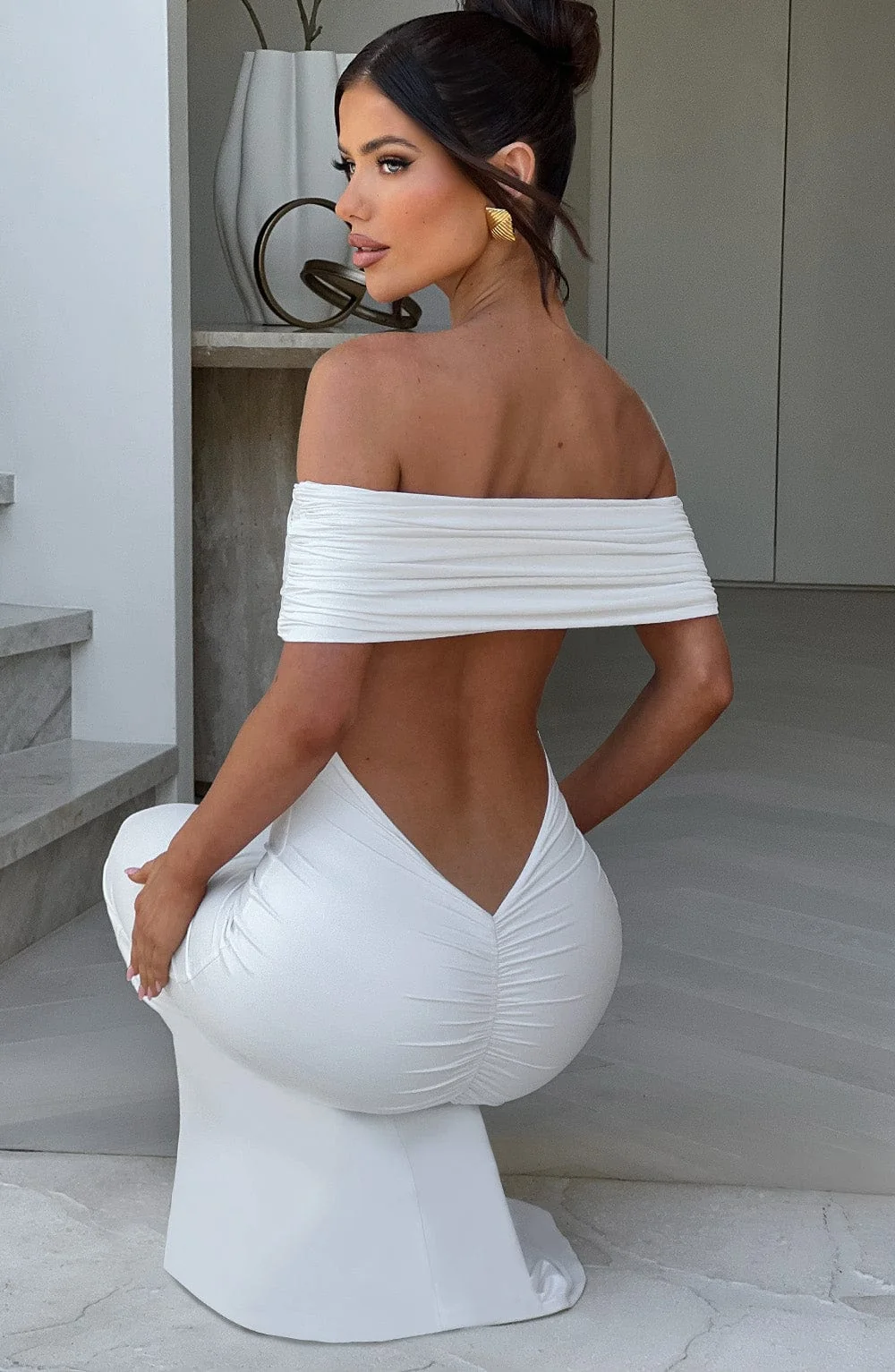 Ivory Off-the-Shoulder Maxi Dress - Elegant Double Layered Design