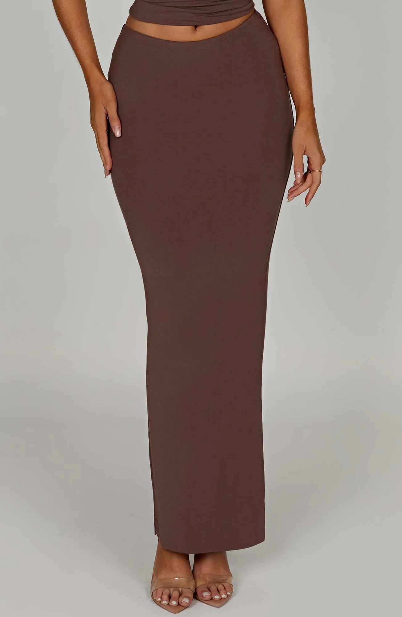 Chocolate Modal Maxi Skirt with Double Layering