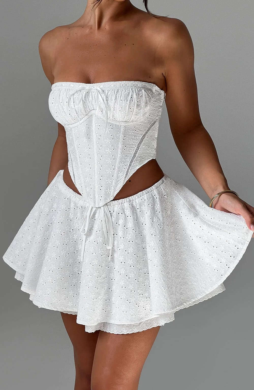 Floral Broderie Anglaise Circle Skirt Ivory