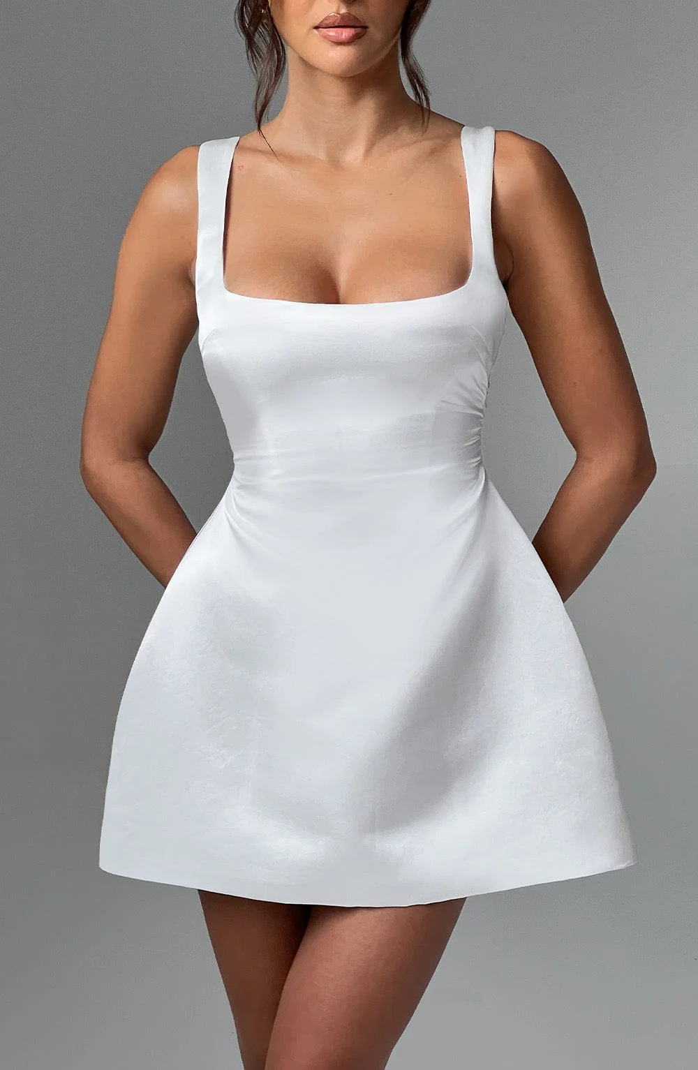 Ivory Satin Bubble Hem Mini Dress