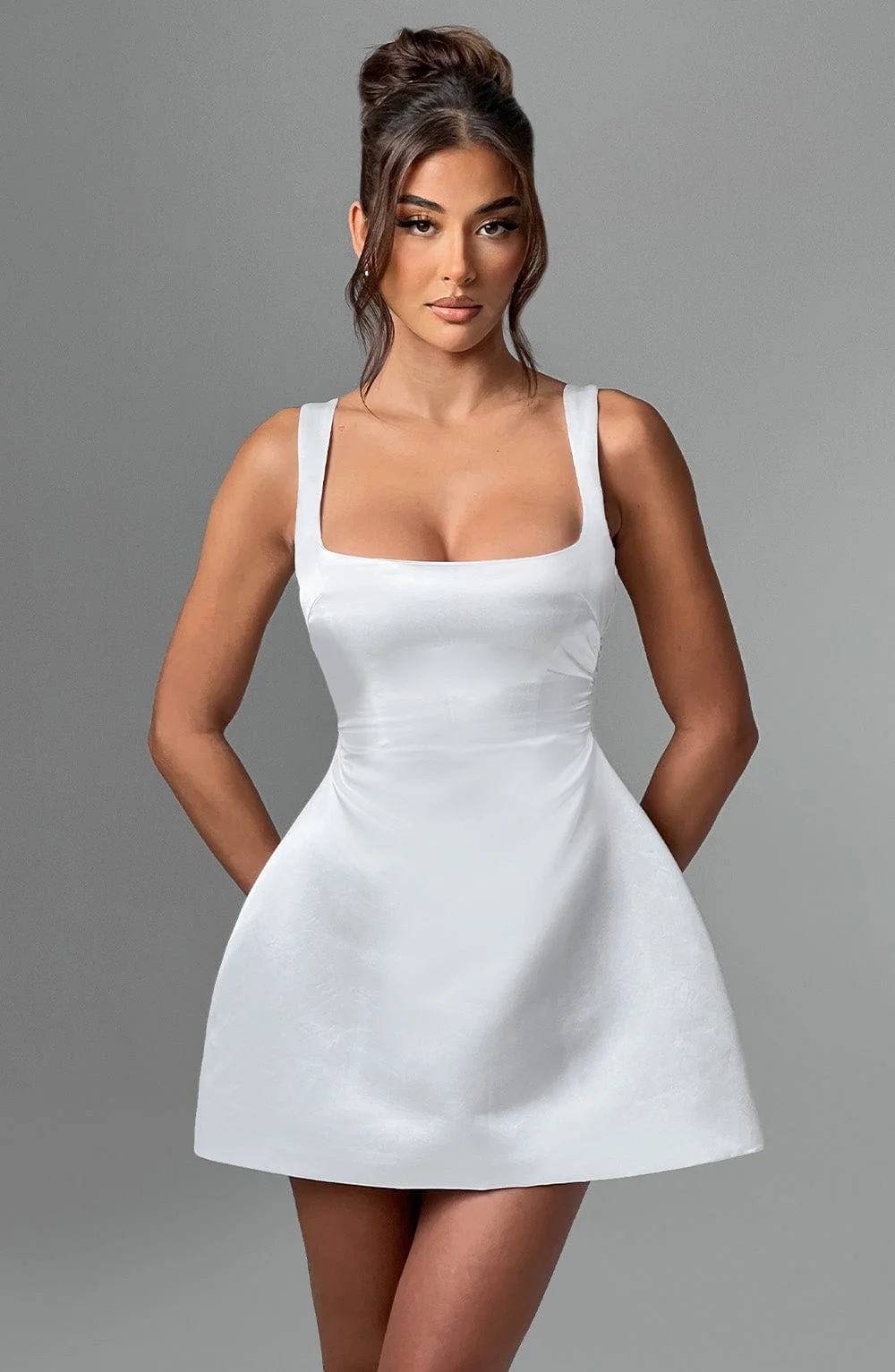 Ivory Satin Bubble Hem Mini Dress