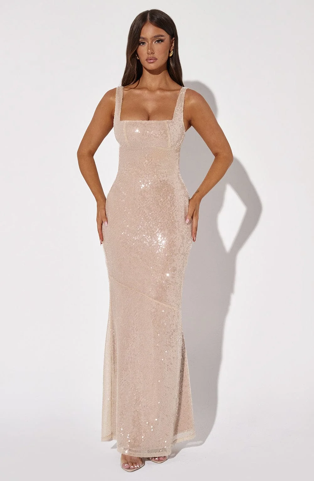 Sequin Maxi Dress in Nude - Elegant RSVP Ready Design