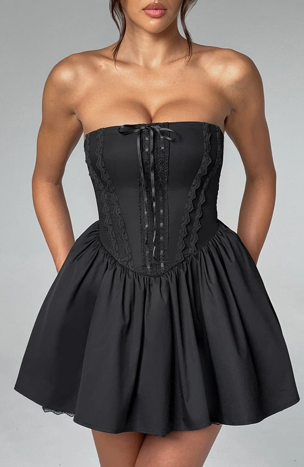Flirty Black Mini Dress with Tulle Skirt