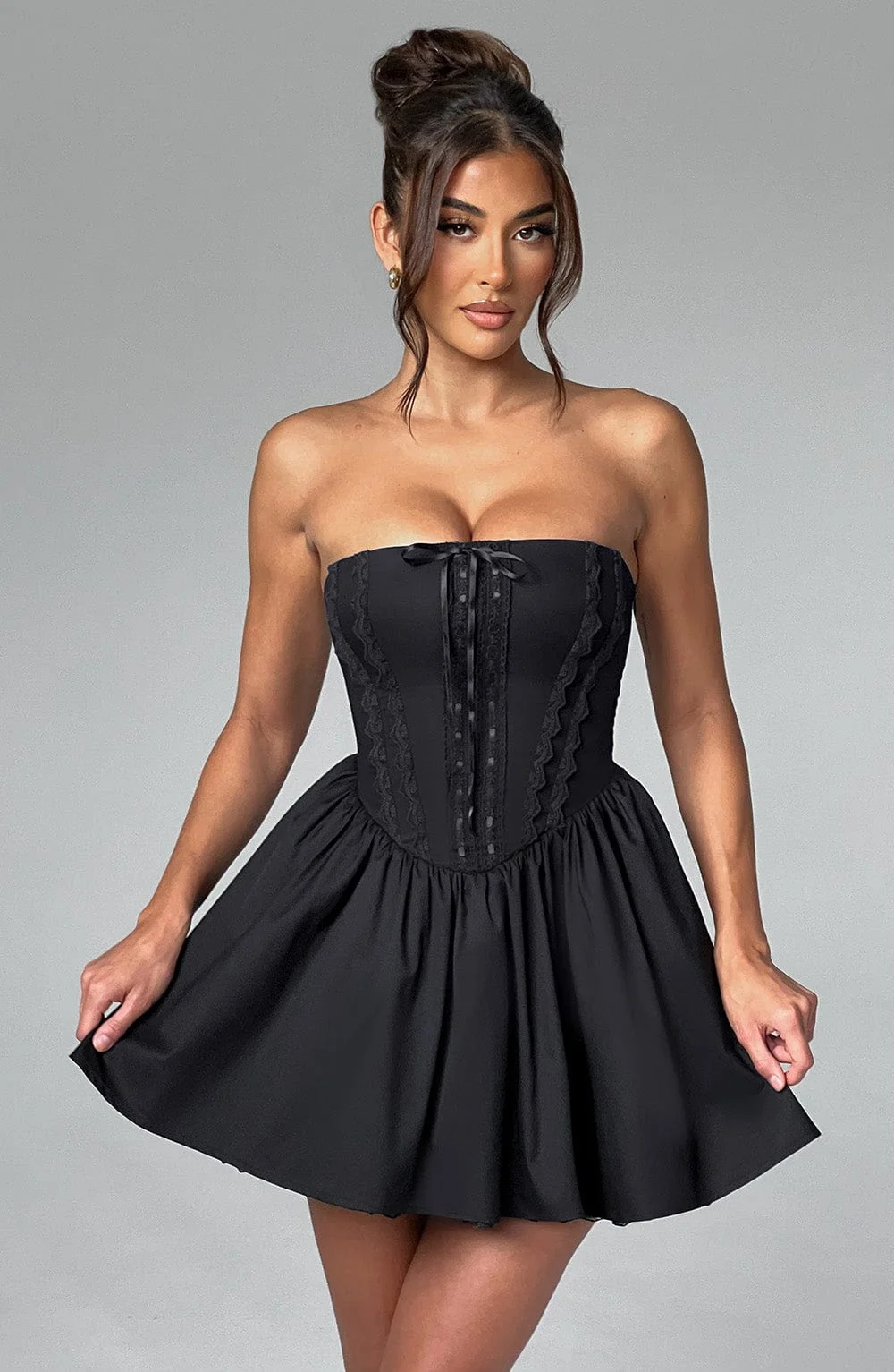 Flirty Black Mini Dress with Tulle Skirt