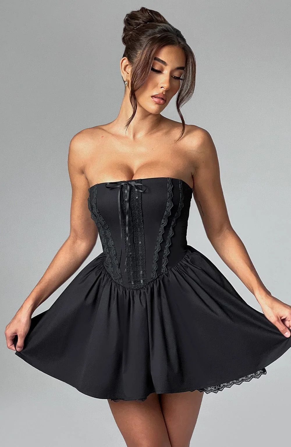 Flirty Black Mini Dress with Tulle Skirt