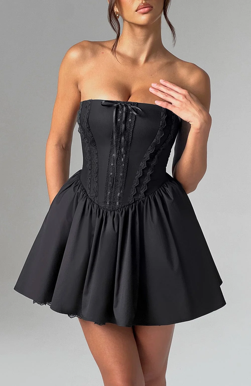 Flirty Black Mini Dress with Tulle Skirt