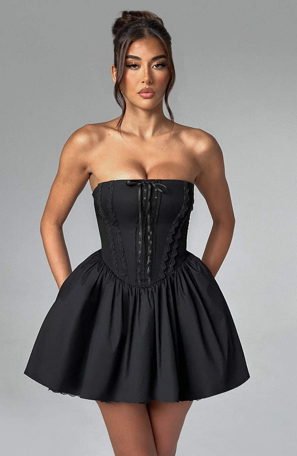 Flirty Black Mini Dress with Tulle Skirt