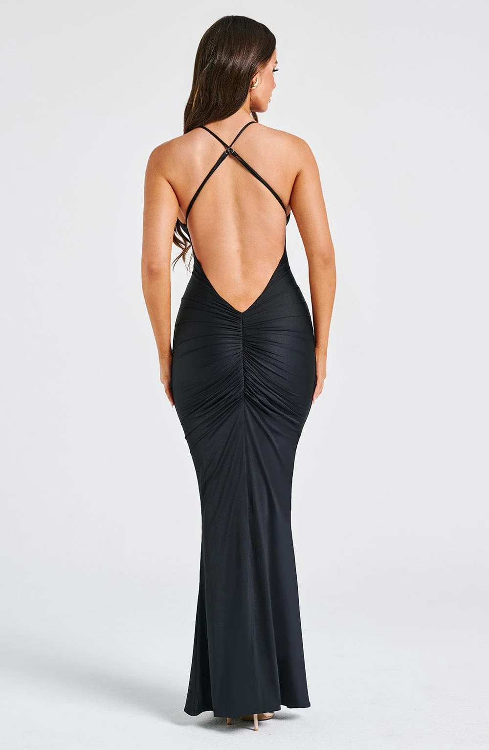 Black Cross Back Maxi Dress - Adjustable Straps & Flared Hem