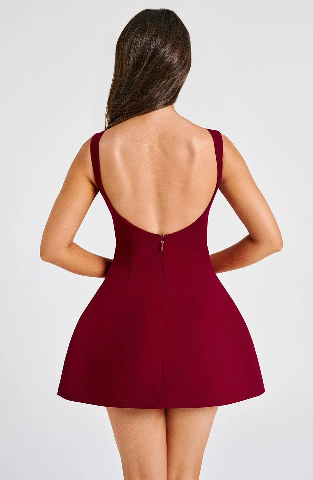 Wine Bubble Hem Mini Dress with High Neckline