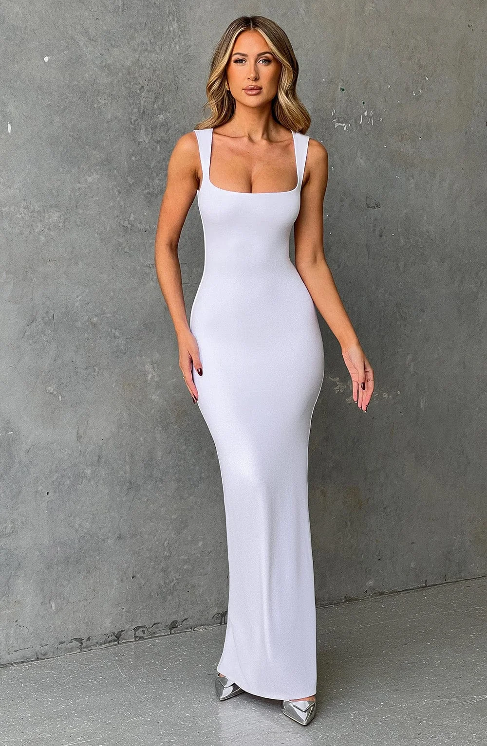 Soft White Maxi Dress with Square Neckline