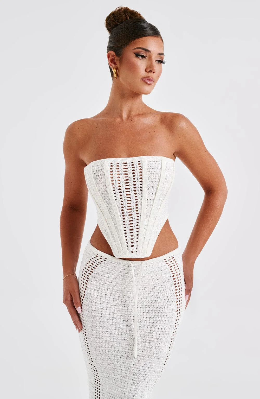 White Crochet Knit Corset Top - Carly Collection