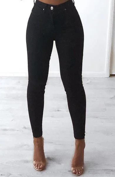 Mid Rise Black Skinny Jeans - Super Comfy Stretch Denim