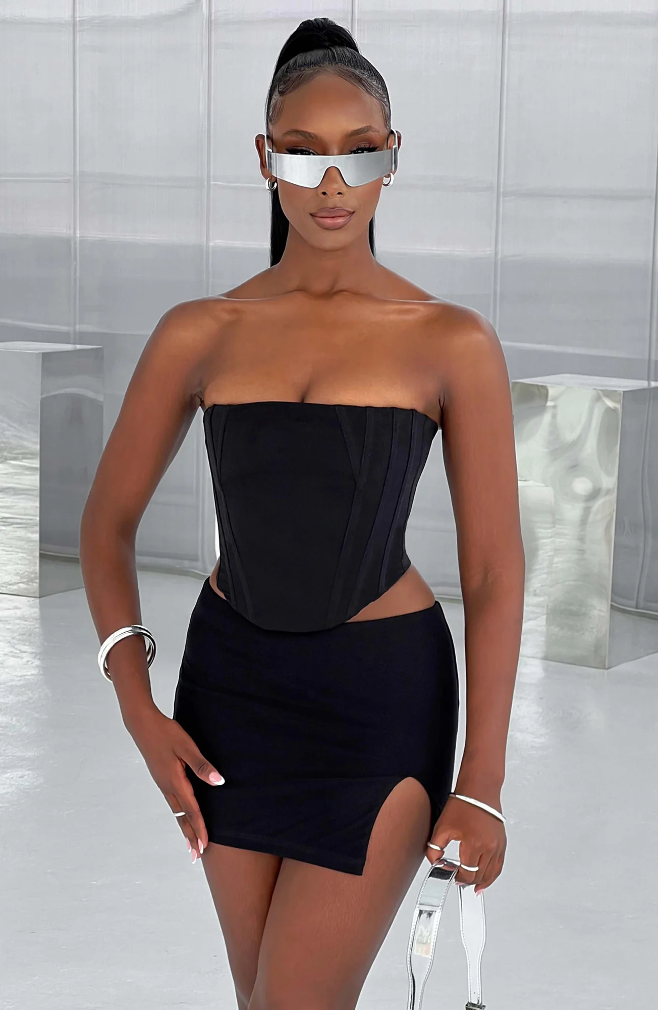 Black Soft Jersey Mini Skirt - Low Waist Style
