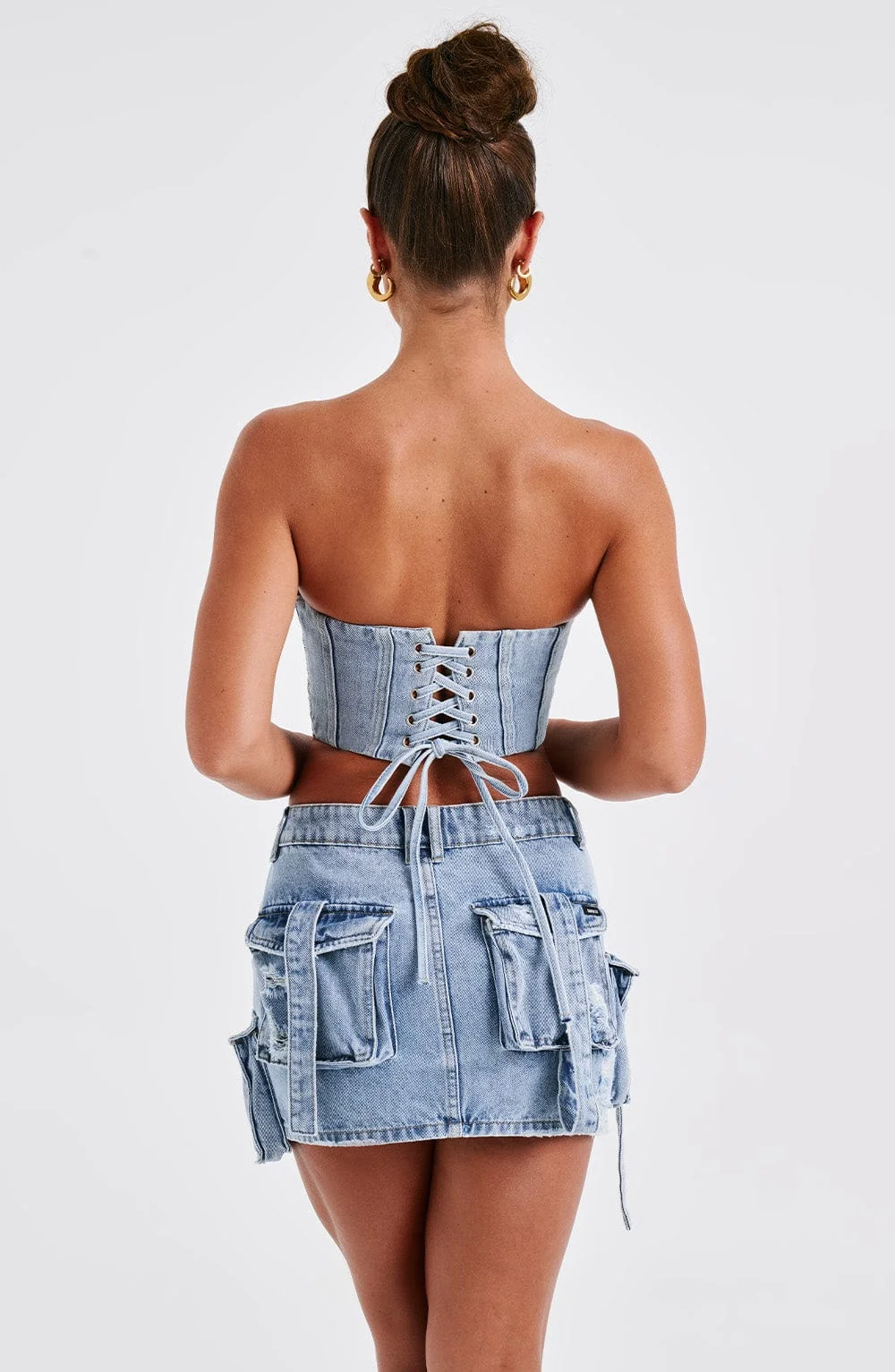 Blue Wash Denim Cargo Pocket Mini Skirt