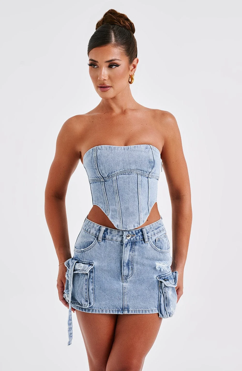 Blue Wash Denim Cargo Pocket Mini Skirt