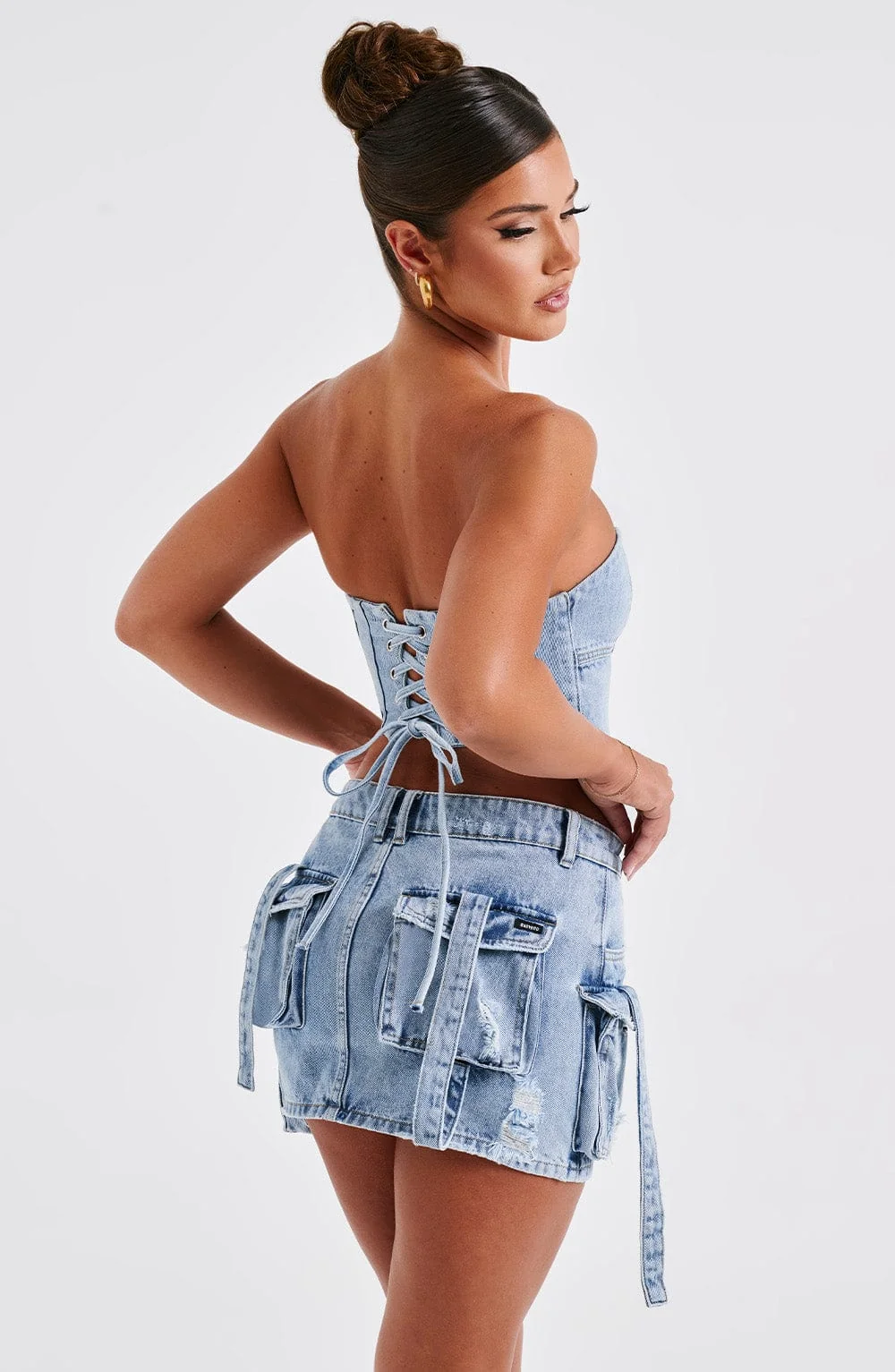 Blue Wash Denim Cargo Pocket Mini Skirt