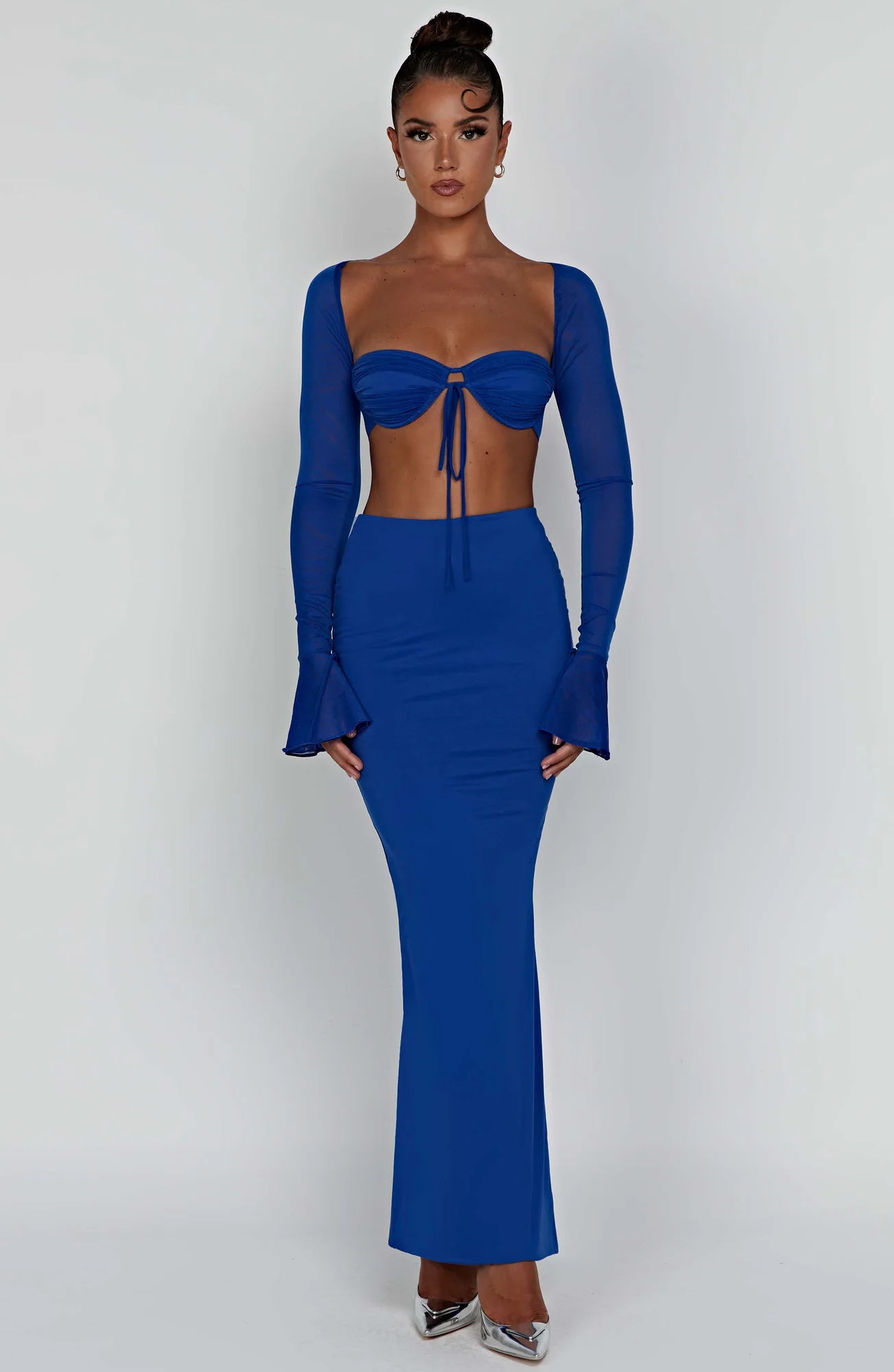 Blue Jersey Maxi Skirt for Women - Figure-Hugging and High Waist