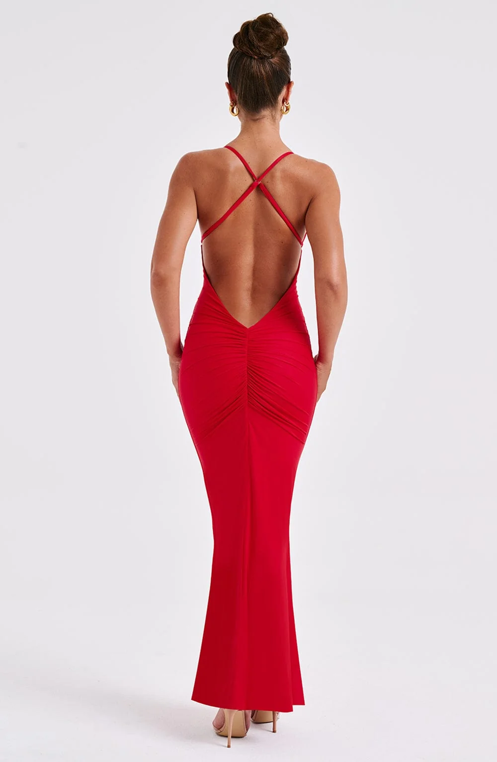 Red Maxi Dress with Flared Skirt Hem and Adjustable Straps