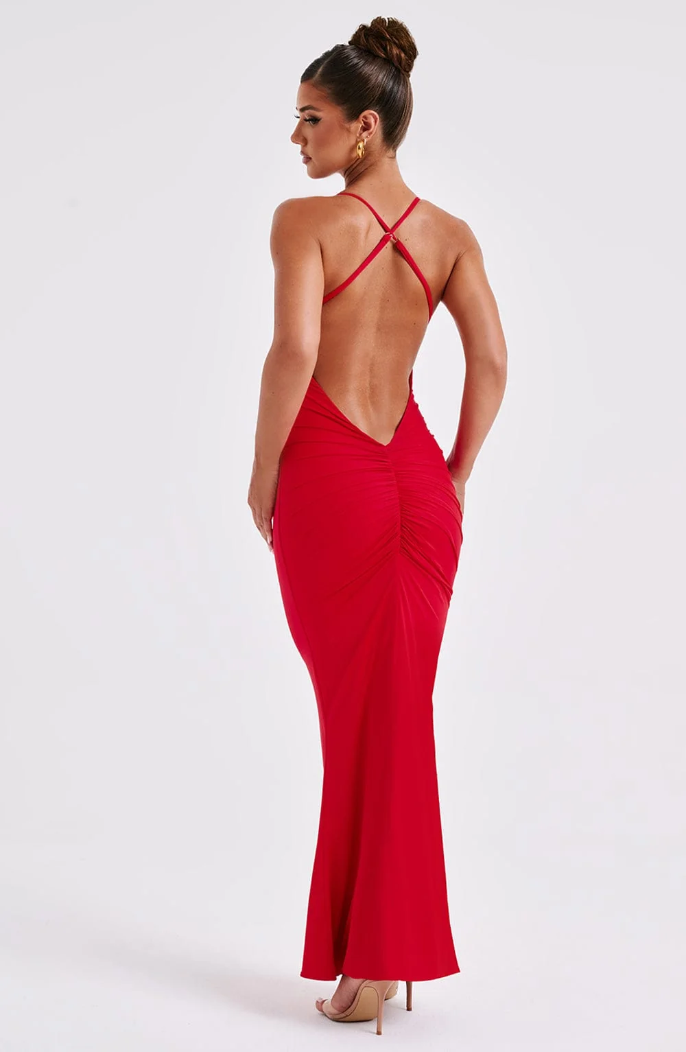 Red Maxi Dress with Flared Skirt Hem and Adjustable Straps