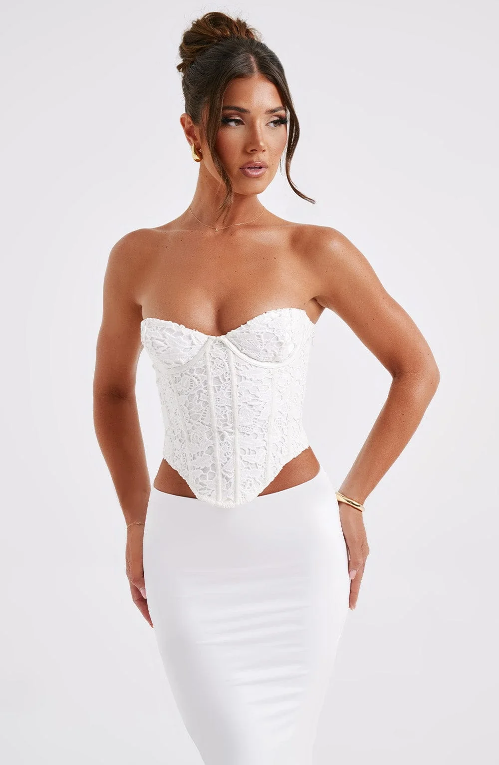Ivory Corset Top - Premium Fabric Dress with Waist Cinching and Bust Accentuation