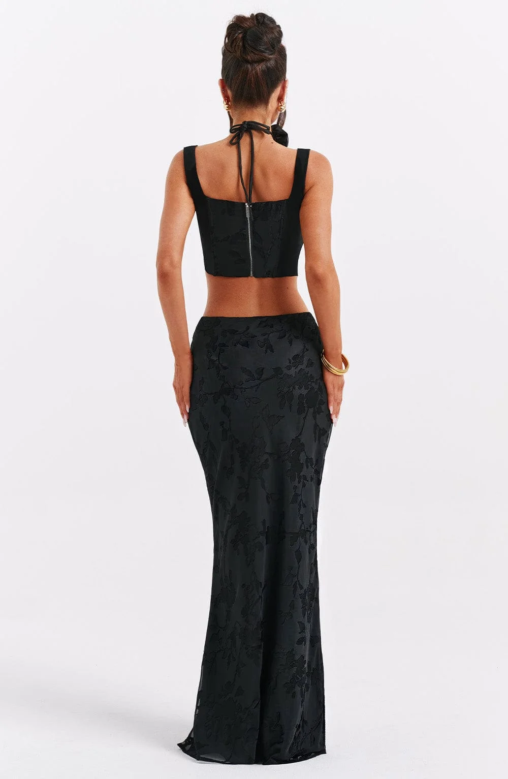 Black Floral Chiffon Maxi Skirt - Elegant Style for Women