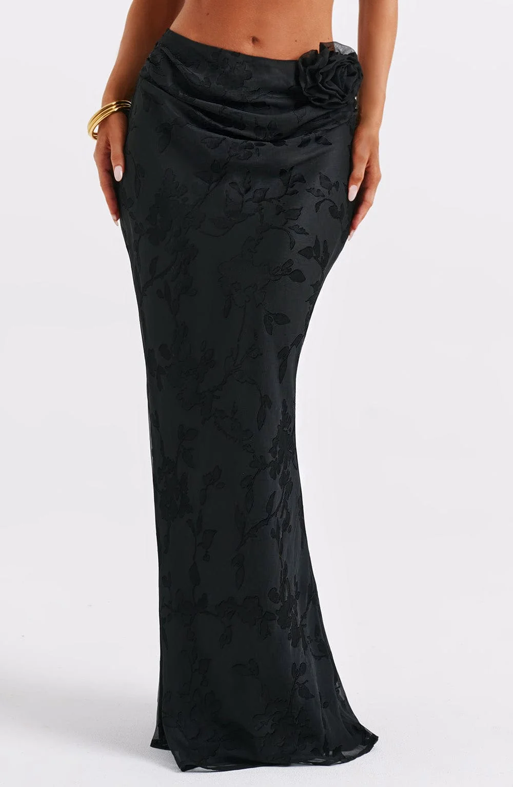 Black Floral Chiffon Maxi Skirt - Elegant Style for Women