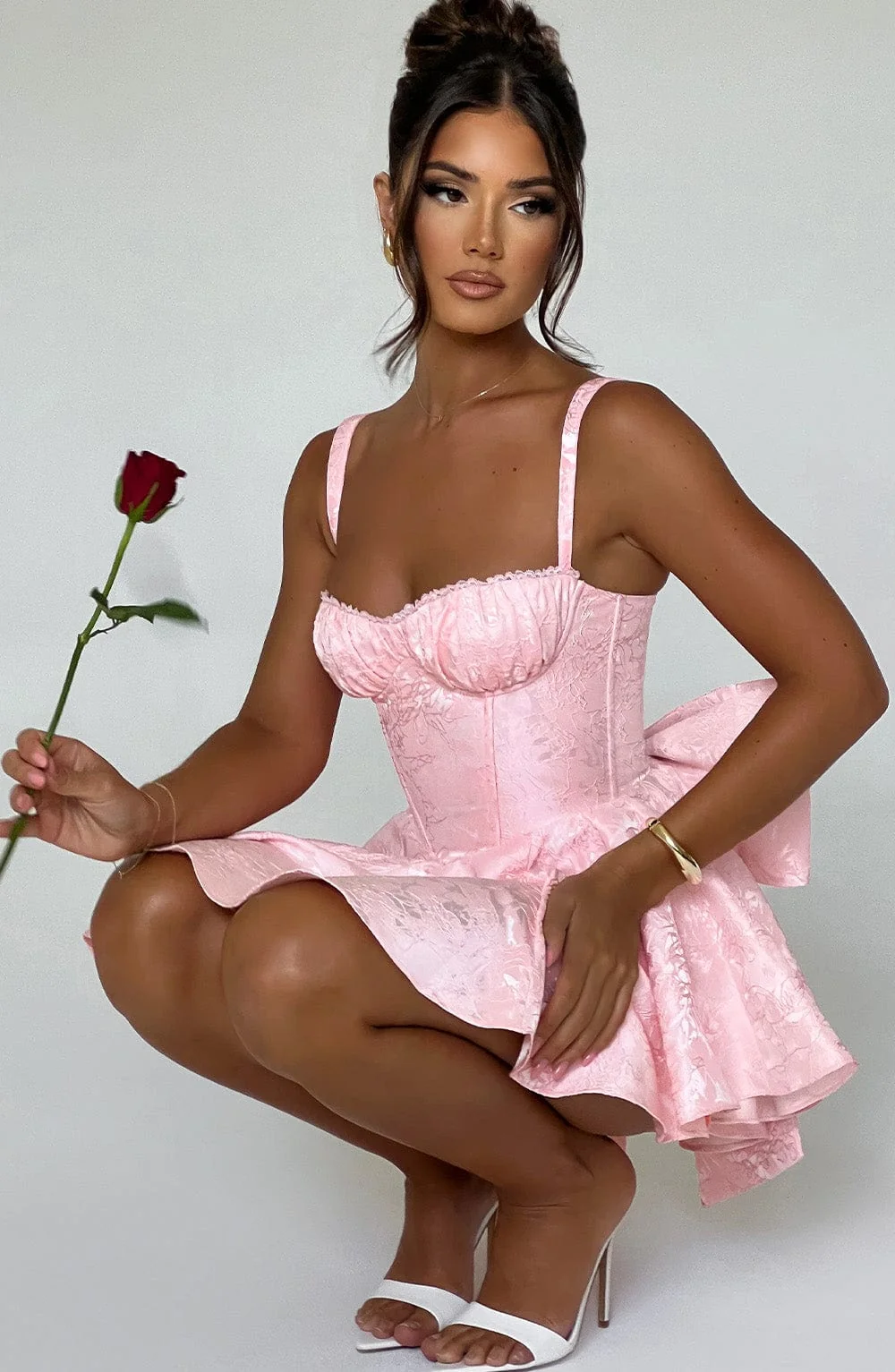 Floral Jacquard Strapless Playsuit - Blush Color