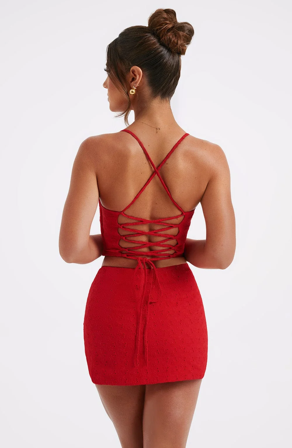 Red Broderie Anglaise Corset Top - Flattering Design