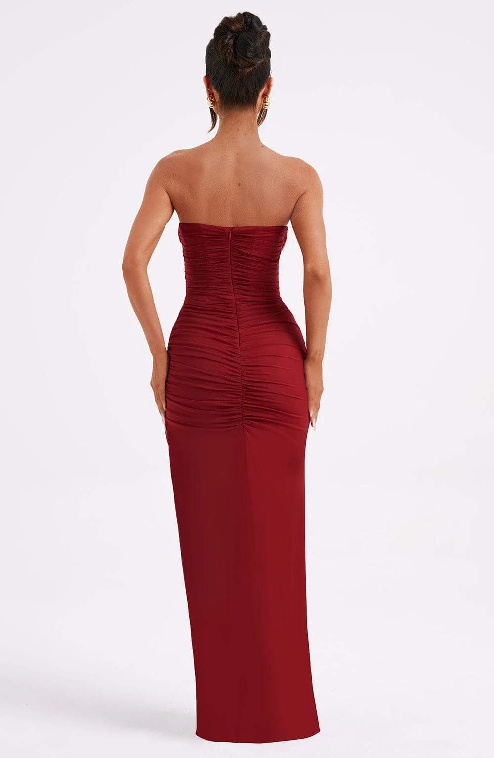 Wine Corset Style Maxi Dress - Premium Stretch Mesh