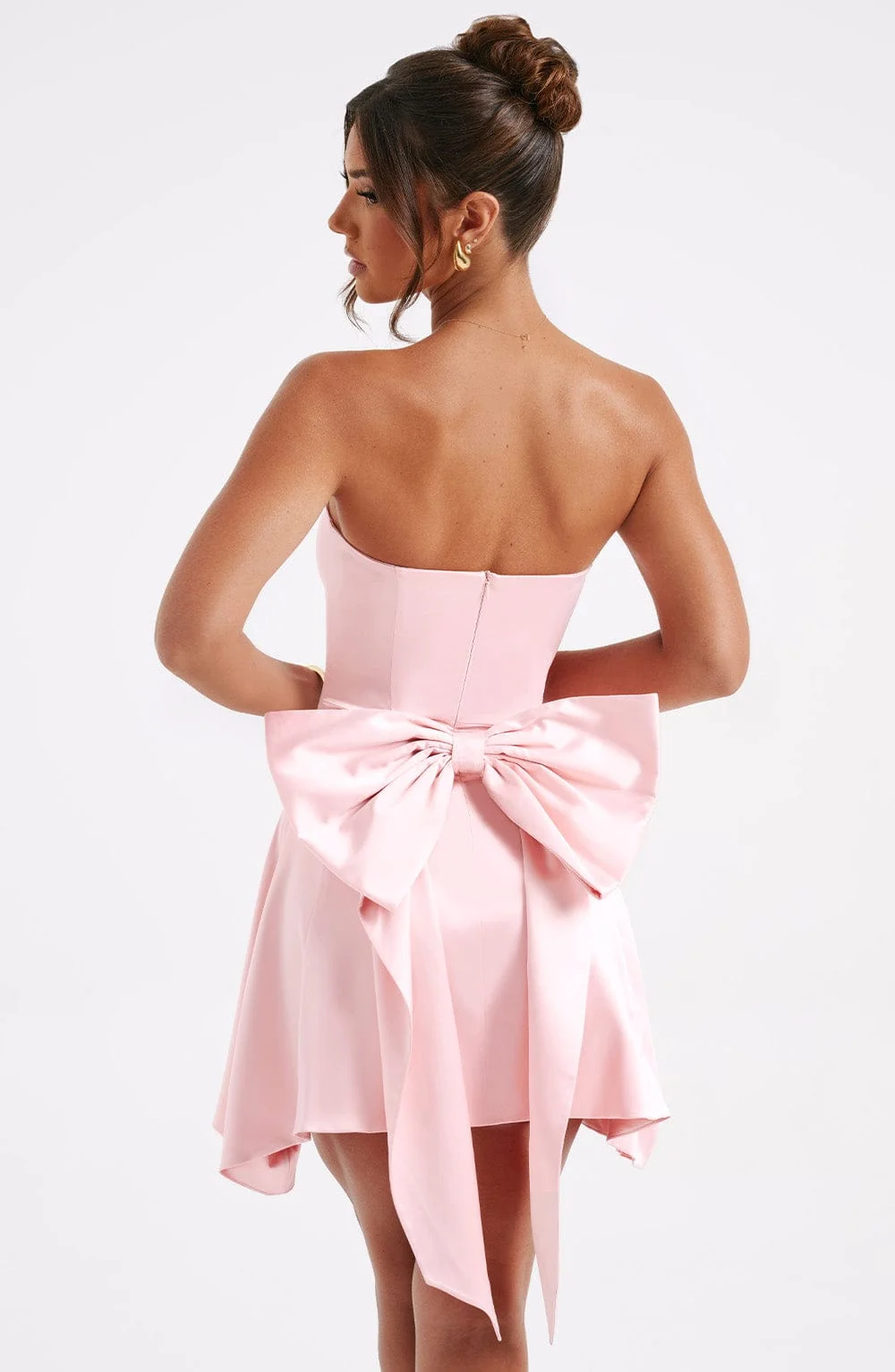 Blush Strapless Corset Mini Dress with Oversized Back Bow