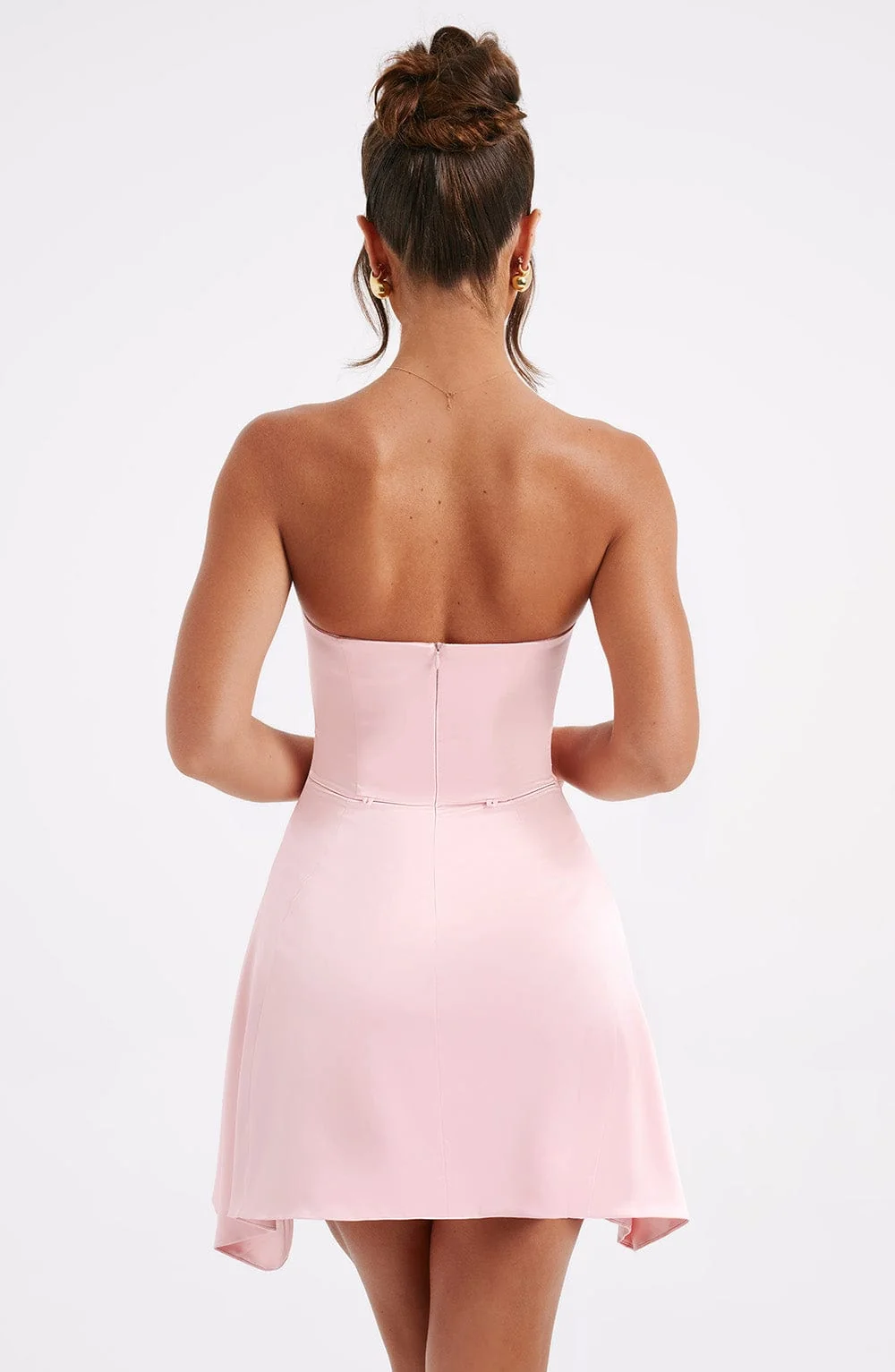 Blush Strapless Corset Mini Dress with Oversized Back Bow