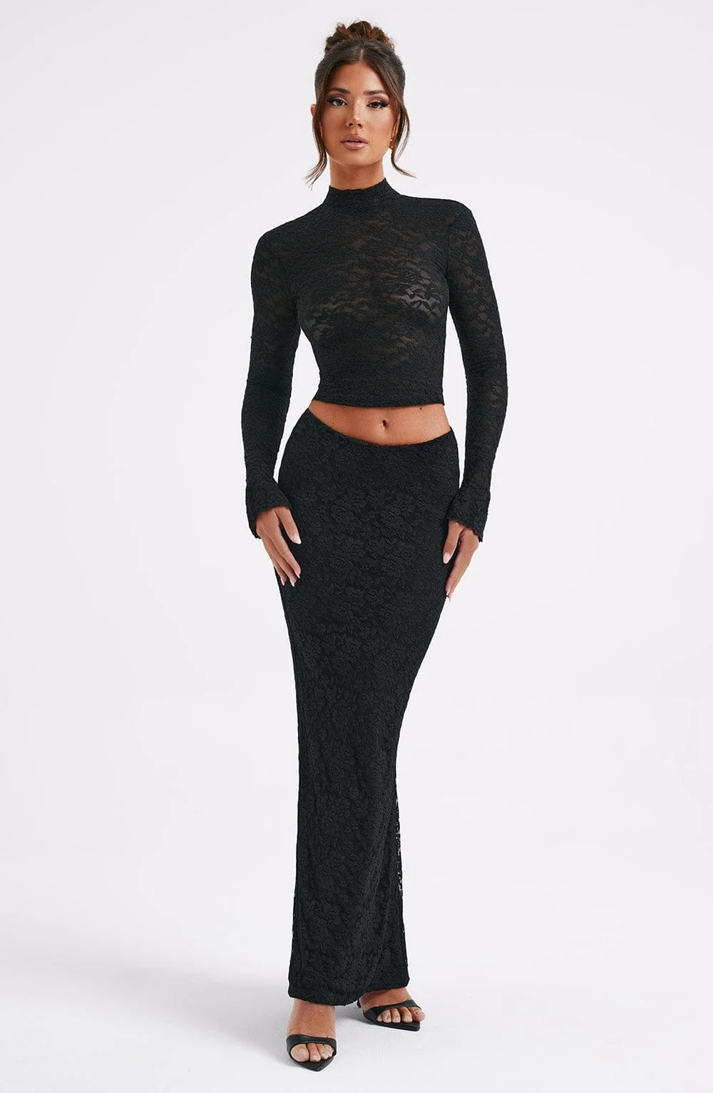 Black Lace Maxi Skirt - Sensual Bodycon Fit for Dramatic Evening Wear