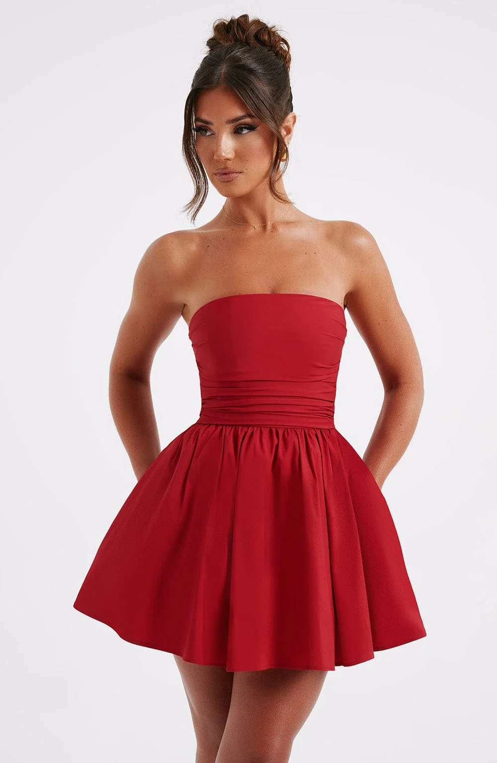 Red Strapless Corset Mini Dress with Oversized Bow Detail