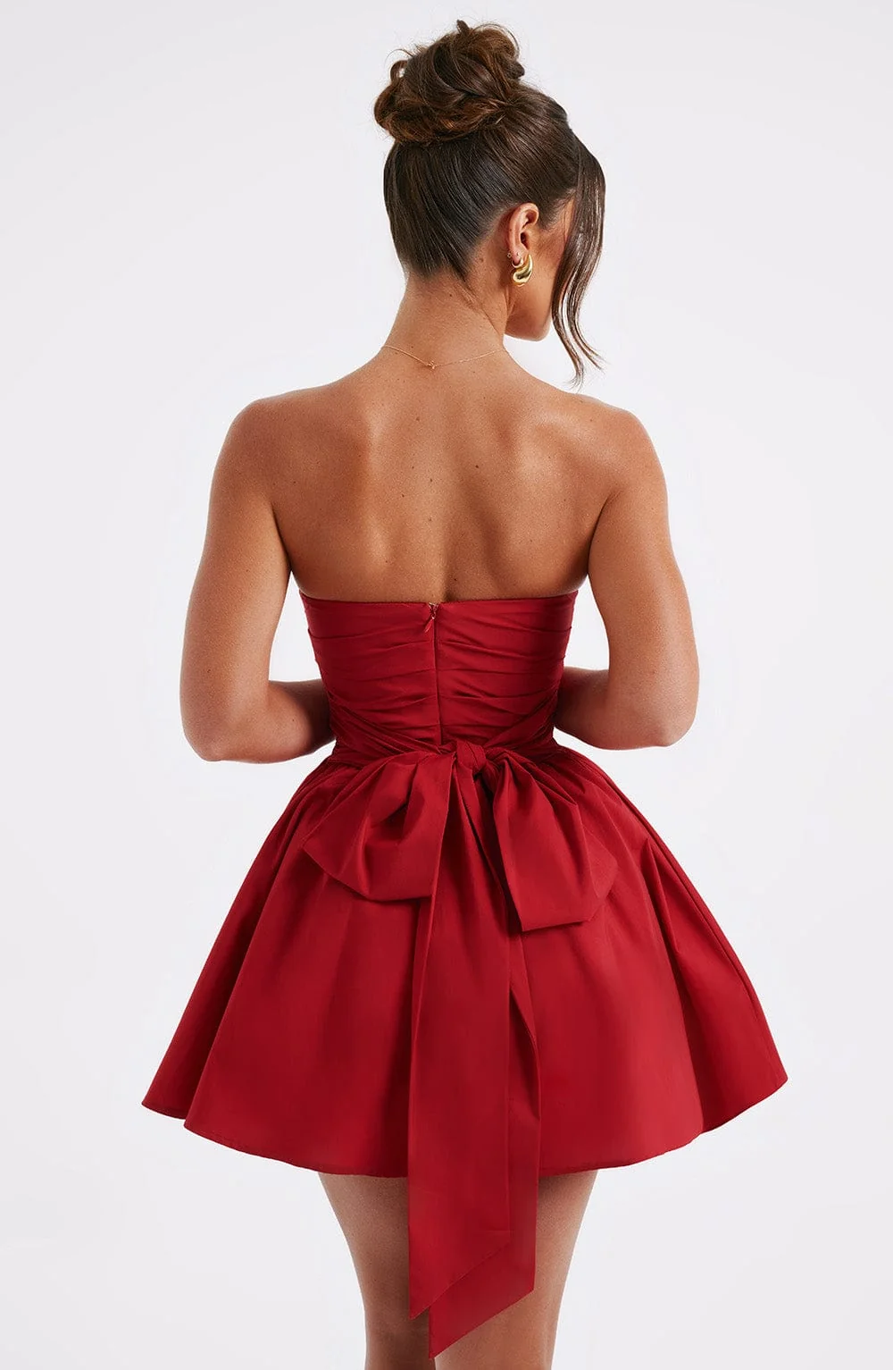 Red Strapless Corset Mini Dress with Oversized Bow Detail