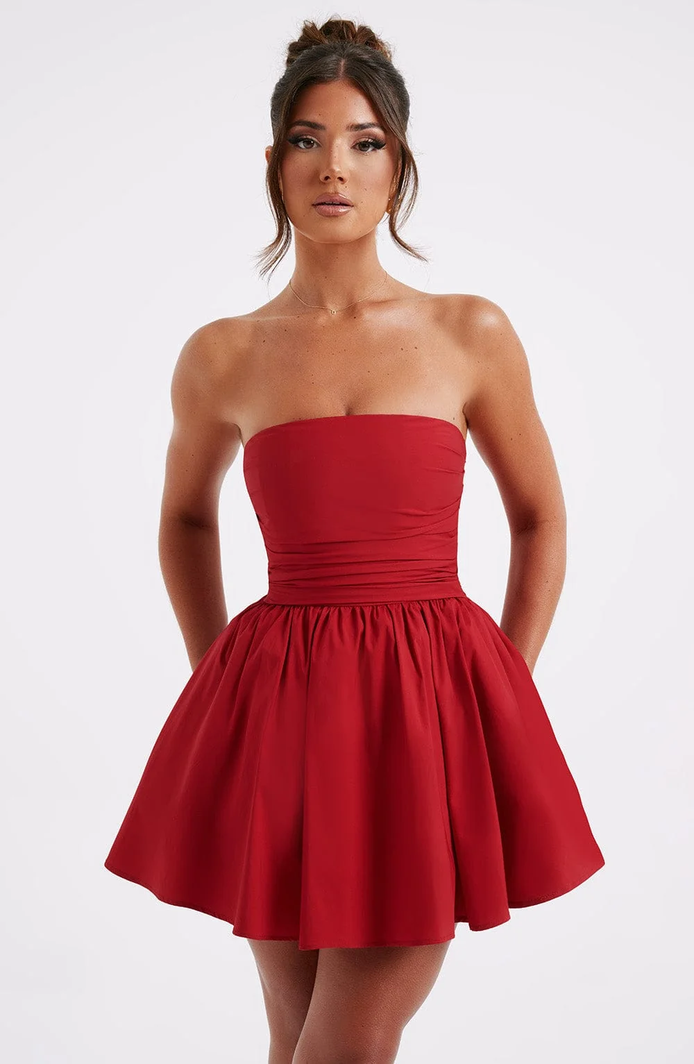 Red Strapless Corset Mini Dress with Oversized Bow Detail