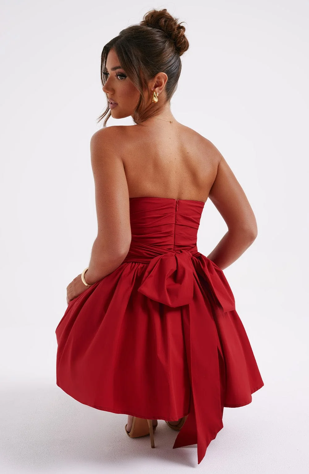 Red Strapless Corset Mini Dress with Oversized Bow Detail