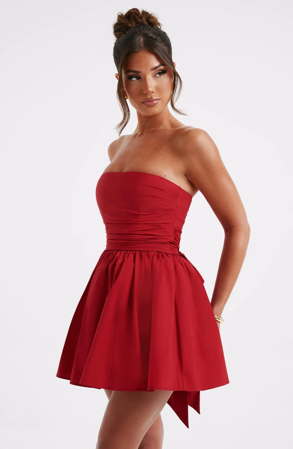 Red Strapless Corset Mini Dress with Oversized Bow Detail