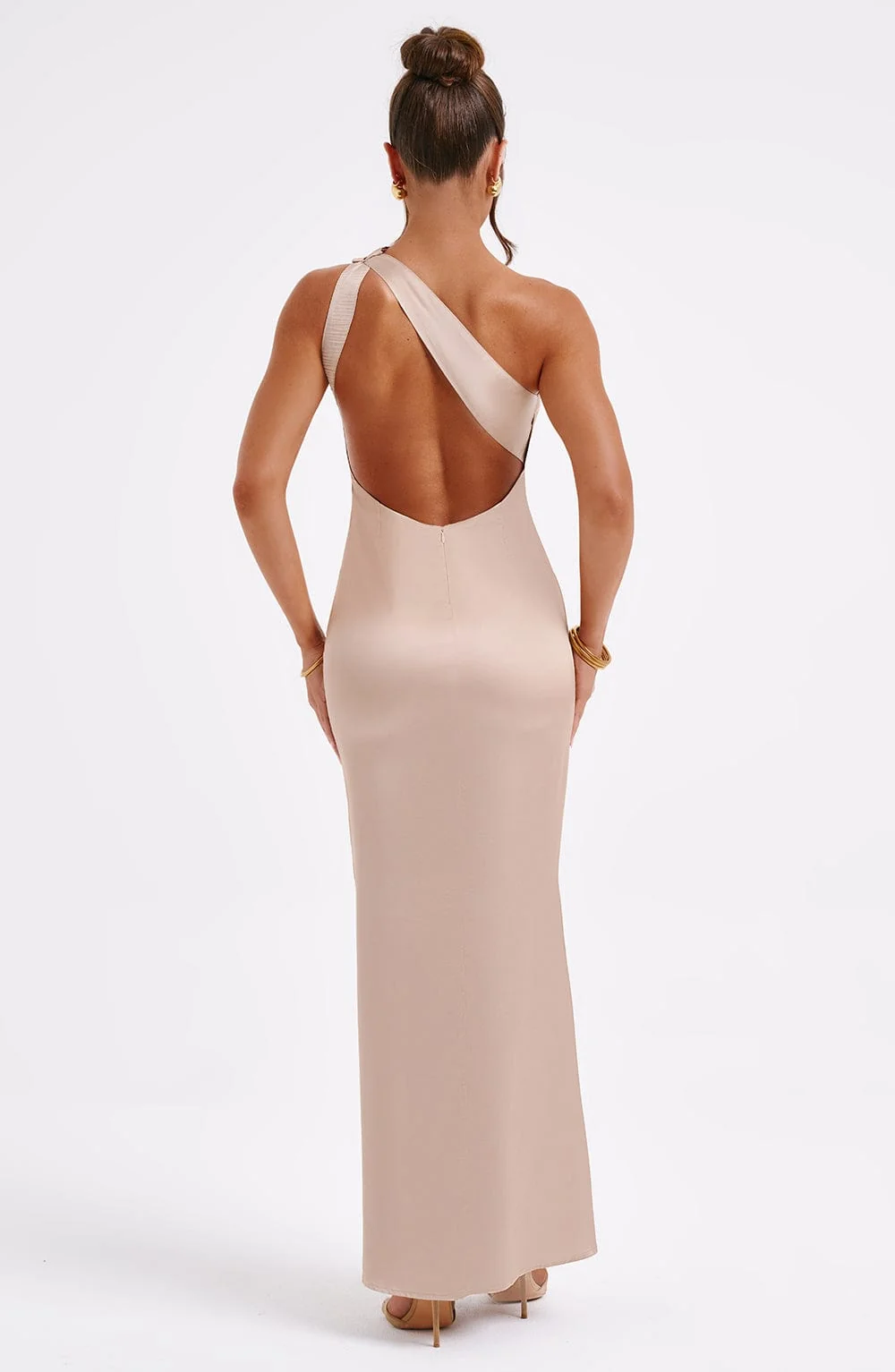 Champagne One-Shoulder Maxi Dress - Elegant Evening Wear