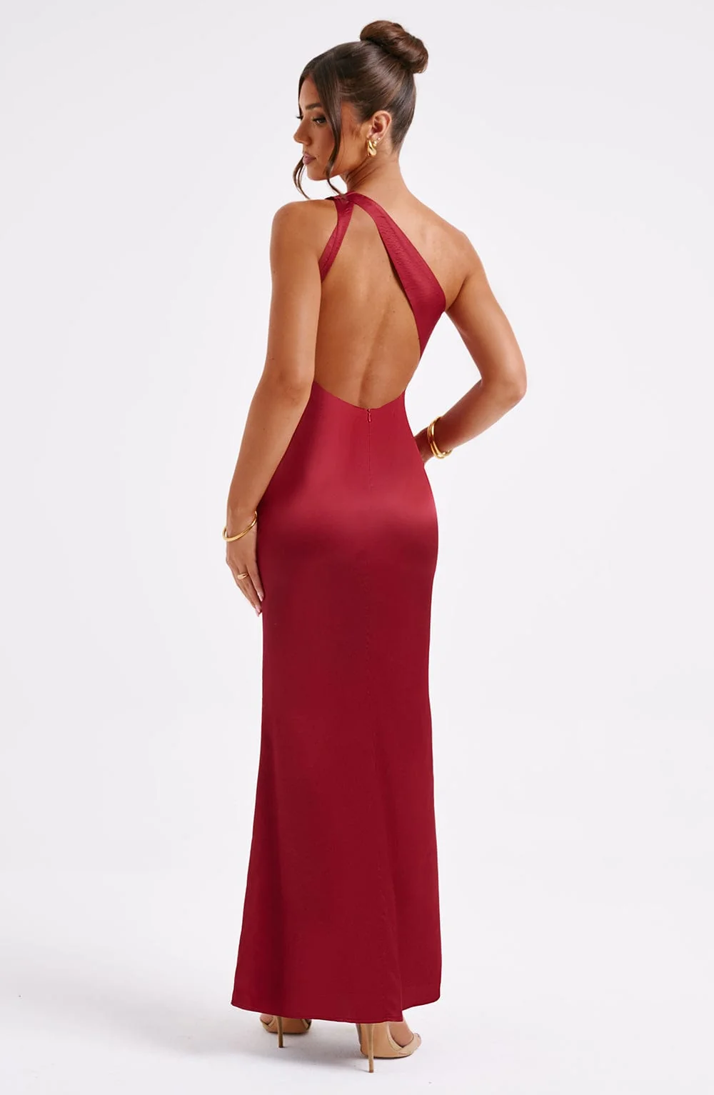 Wine One Shoulder Maxi Dress - Premium Bias Cut Stretch Satin
