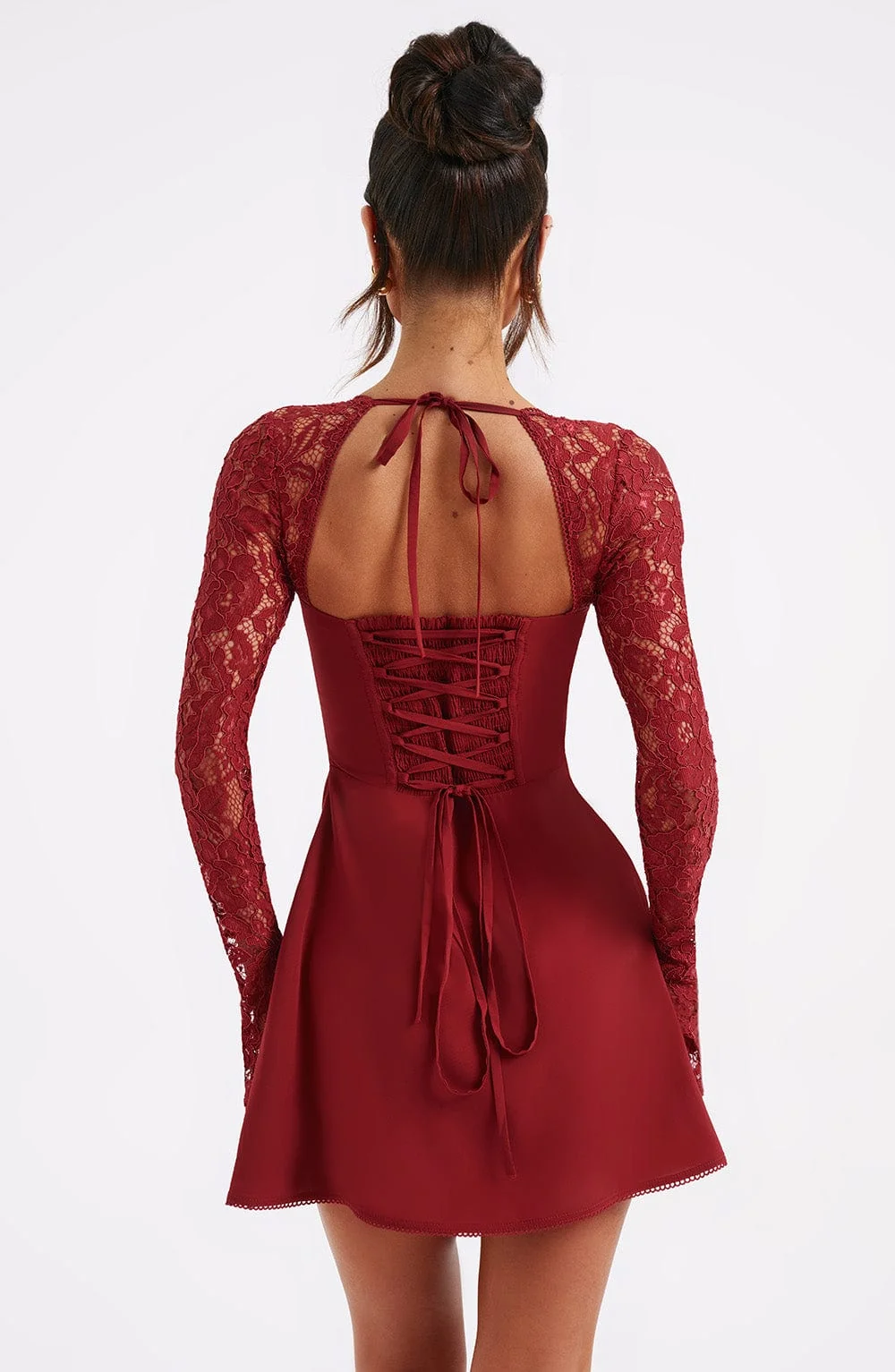 Red Lace Mini Dress with Flared Sleeves - Stylish & Elegant